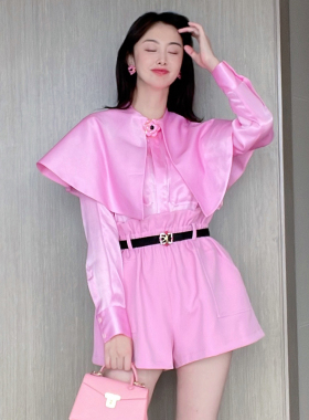 TRACY CHU粉色大翻领前双层衬衫