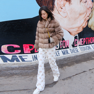 白色蔷薇牛仔裤时尚印花休闲