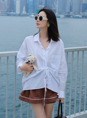 TRACYCHU意大利高定奢华白色抽绳衬衫设计款气质洋气百搭夏季新款