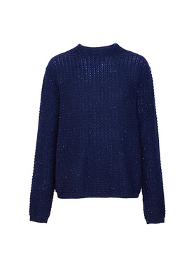 TRACYCHU LP CASHMERE艺术织藏青色宇宙繁星经典圆领超细山羊绒衫