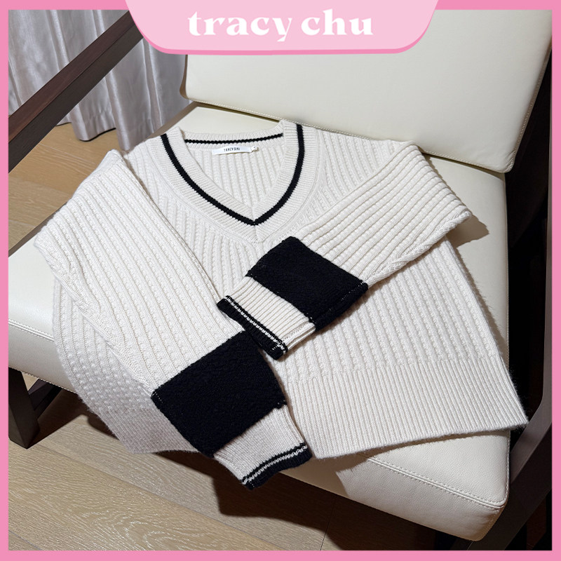 tracy chu学院风羊毛大V领大针织衫长袖白色时尚洋气休闲春季新款,女装/女士精品,礼服/晚装,淘宝优惠券,粉丝福利购,淘宝优惠卷
