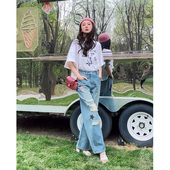 显瘦显高春游出行星星破洞牛仔裤 TRACYCHU春夏新款 百搭舒适设计款