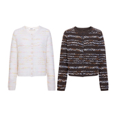 新款 TRACY 深咖色百搭春季 米白色 CHU超细山羊绒蝴蝶彩纱重工开衫