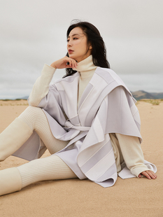 cashmere雾灰拼色双面尼斗篷 baby TRACY CHU