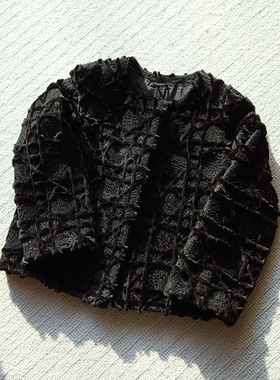 TRACYCHU黑色斯瓦卡拉拼水貂毛立体浮雕皮草大衣百搭老钱冬季新款