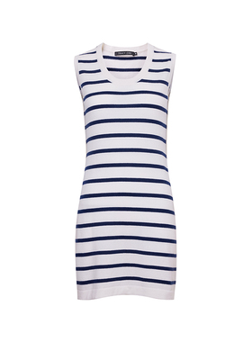 TRACY CHU LP原绒条纹休闲无袖连衣裙圆领时尚休闲洋气百搭春季款