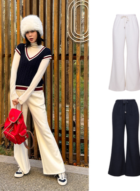 TRACY CHU超厚防风保暖微喇型白色/黑色运动裤显瘦气质款冬季新款