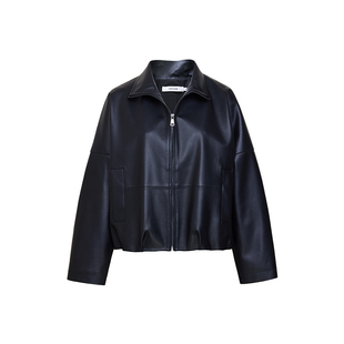 新款 超薄BABY小羊皮极简ROW风弧形夹克休闲春季 CHU黑色春款 TRACY