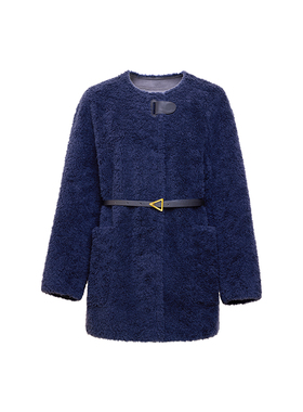 TRACYCHU学院蓝羊毛大衣小香风气质显瘦时尚休闲百搭洋气冬季新款