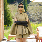 现货 多穿法时尚 卡其色经典 分体式 设计师艺术斗篷风 款 TRACYCHU