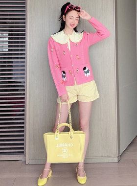 TRACY CHU 彩色鹅黄色牛仔短裤