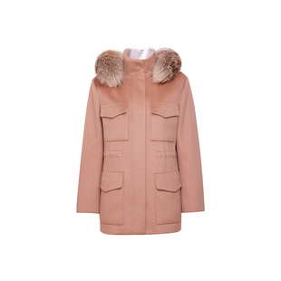 TRACYCHUbabycashmere双面超细小山羊绒玄狐毛领大衣百搭春季 新款