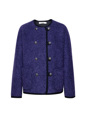 TRACYCHU紫色混毛大菠萝针休闲洋气短大衣气质款百搭冬季穿搭新品