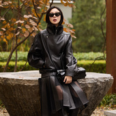 新款 休闲春季 帅气百搭款 TRACYCHU都市女精英超时髦羊皮皮夹克时尚