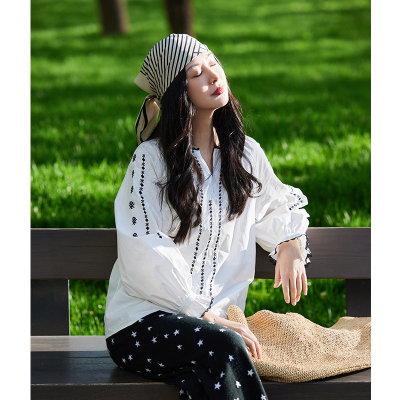 TRACYCHU春夏新品异域风女士时尚百搭休闲长袖撞色少女白色娃娃衫,女装/女士精品,礼服/晚装,淘宝优惠券,粉丝福利购,淘宝优惠卷