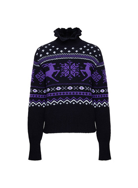 TRACYCHU美式复古风荷叶小立领织花羊毛衫时尚休闲百搭款冬季新款