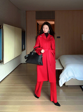 TRACY CHU LP原绒baby cashmere红色两件套三种穿法小山羊绒大衣