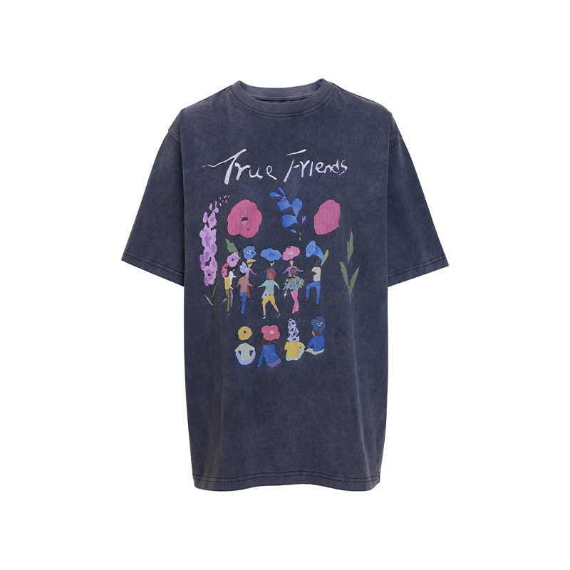 水洗棉手绘好朋友T恤时夏日通勤