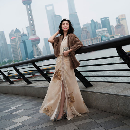 梦幻柔雾蚕丝立裁褶皱曼妙长半裙