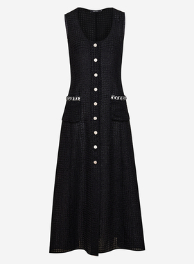 TRACYCHU【现货】秋冬新品香风黑色粗花呢休闲多穿法气质女装连衣