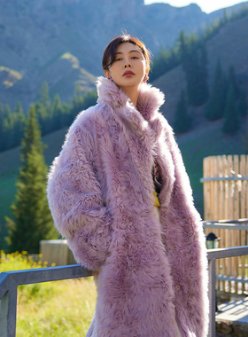 TRACYCHUbaby托斯卡纳芍药粉长款时尚小众皮草大衣