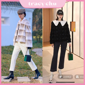 新款 tracy 春季 白色九分百搭牛仔裤 chu混羊绒保暖加薄绒复古深蓝