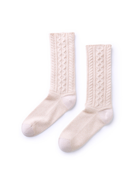 TRACY CHU LP原绒CASHMERE米色奢华造型绞花袜时尚百搭打底搭配袜