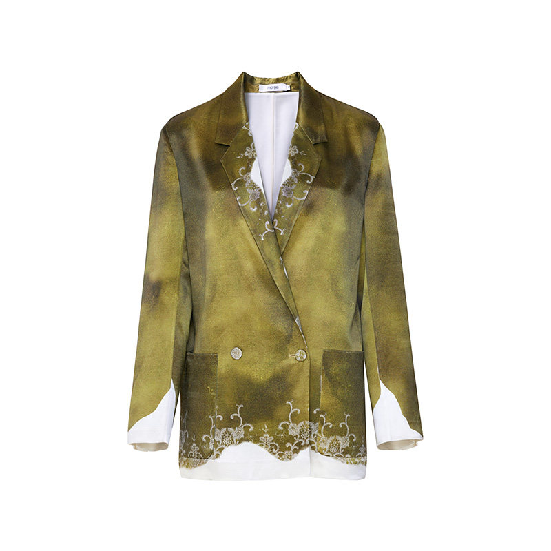 TRACYCHU全画幅手绘艺术印染休闲单西服轻奢时尚复古通勤秋冬新款