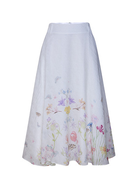 TRACYCHU蝶花舞混蚕丝立体印花丝棉衬裙重工赫本大摆半裙秋季新款