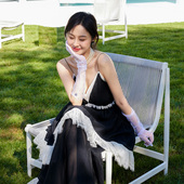 TRACYCHU日本千年瑰宝小千谷缩黑色浪漫入骨拼蕾丝短上衣裙两件套