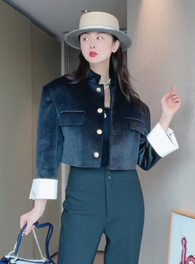 TRACY CHU 灰色丝绒中性短外套