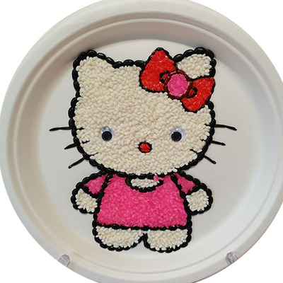 纸碟画 豆子画 DIY半成品材料包 盘子直径25 纸盘画儿童手工kitty