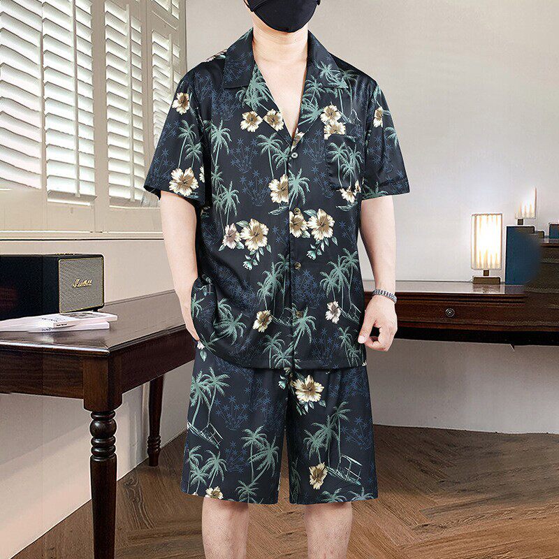 超大号夏季宽松短袖t恤短裤套装