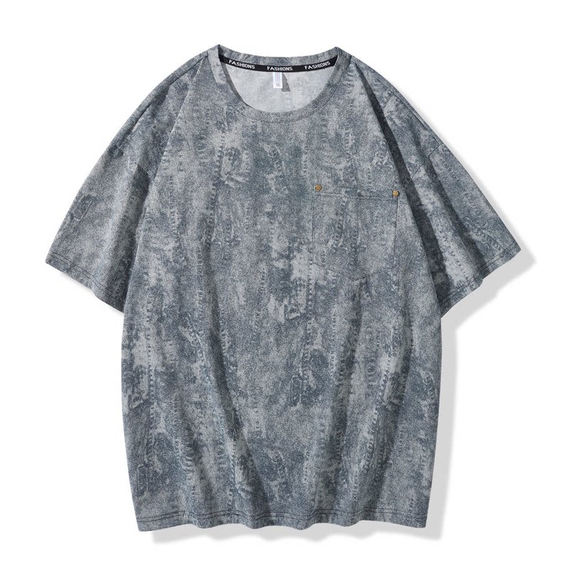 350特大码牛仔短袖t恤宽松上衣水洗胖子加肥加大五分半袖体恤男夏