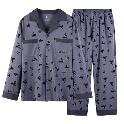 大码睡衣男春秋季加肥加大纯棉胖子特300斤400斤中老年家居服套装