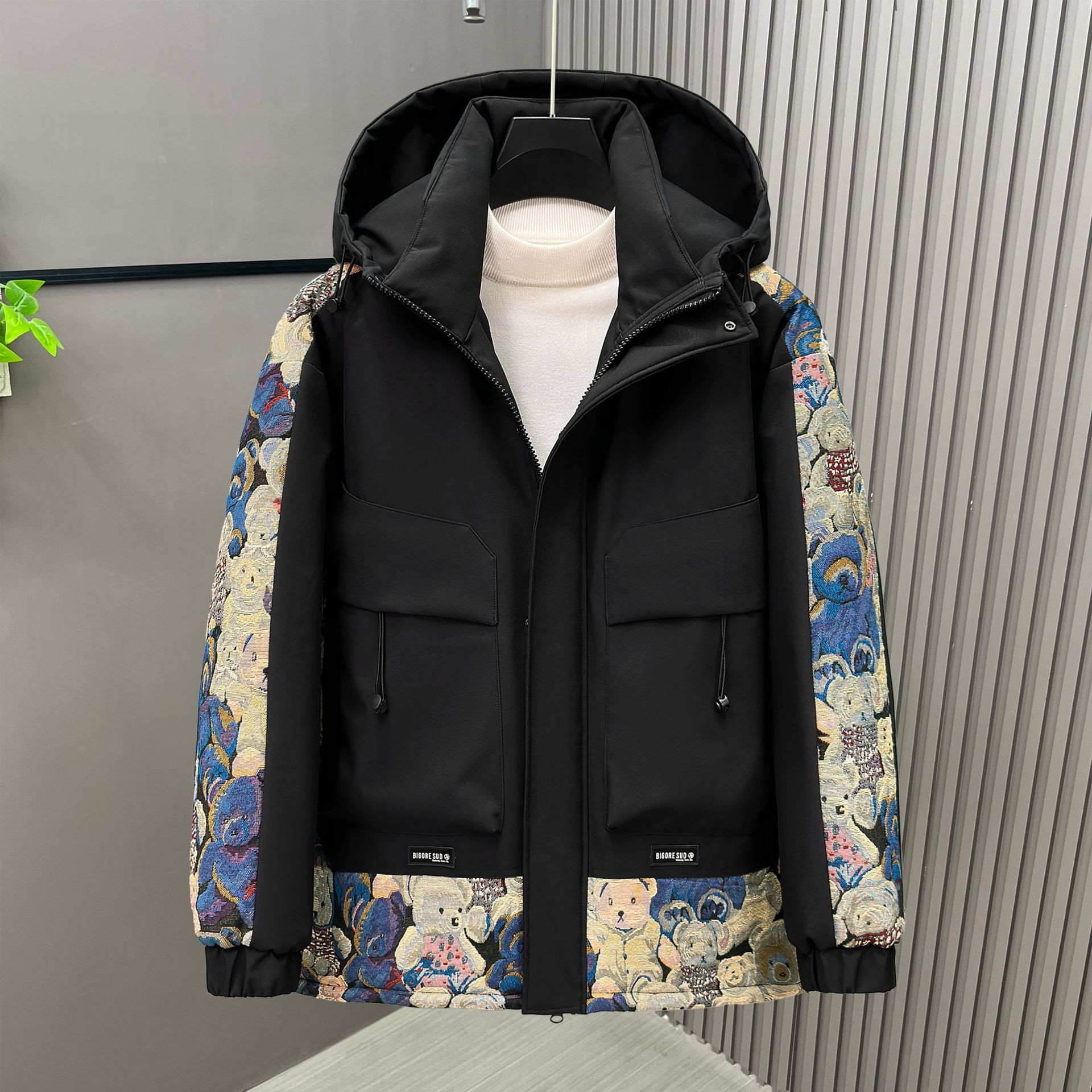 特大号肥佬中国风刺绣棉服棉衣