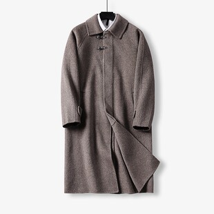 秋冬飞机扣加肥加大双面羊毛呢大衣男大码宽松长款风衣外套350斤