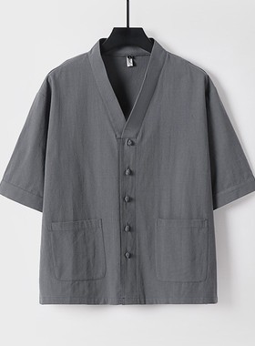 胸围165加肥300斤400斤大码男装200宽松棉麻中国风v领7分半袖T恤8