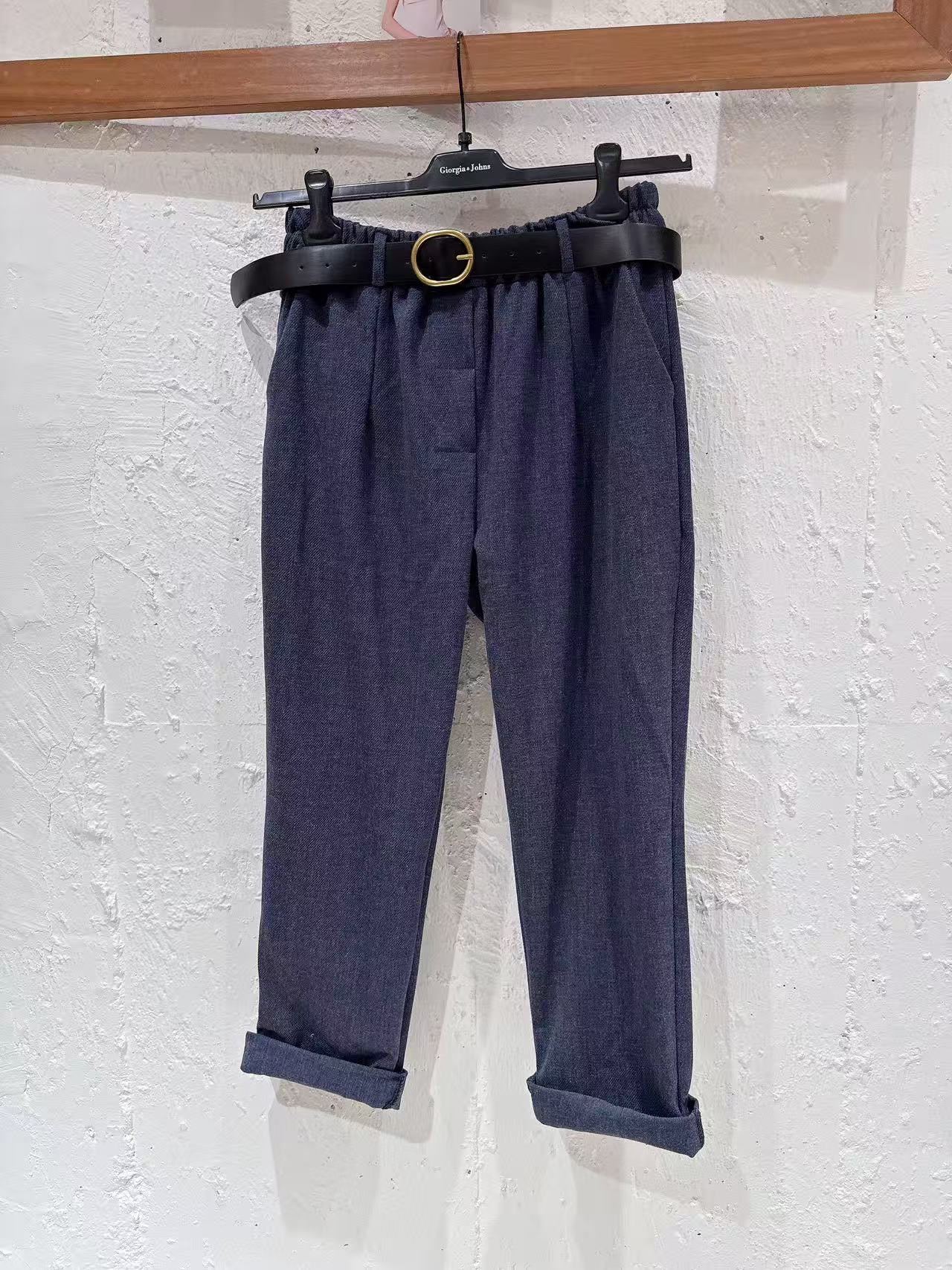 意大利正品2025秋冬时尚休闲宽松腰带款小直筒长裤西装裤女不退换