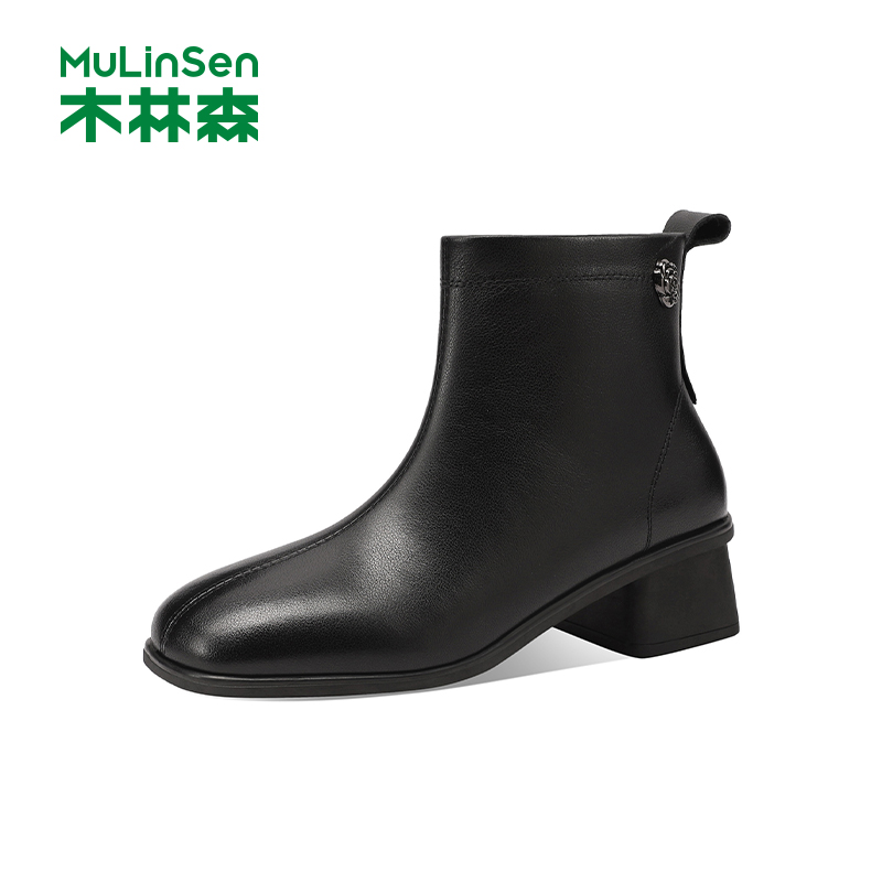 木林森短靴方跟简约时装靴
