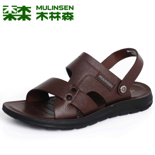 男士 头层牛皮沙滩鞋 夏季 舒适露趾防滑凉拖鞋 休闲爸爸鞋 木林森凉鞋
