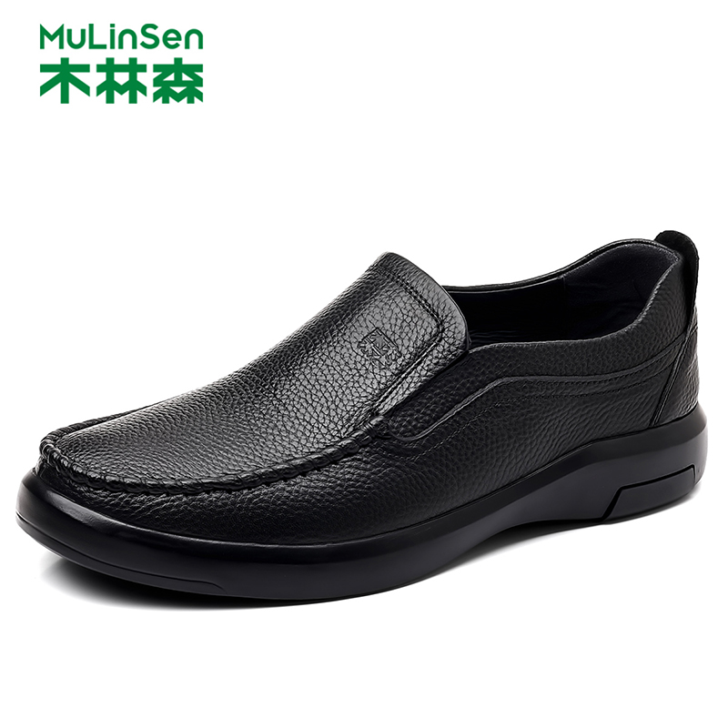 木林森男鞋2025秋季新款头层牛皮商务休闲皮鞋透气软皮软底爸爸鞋