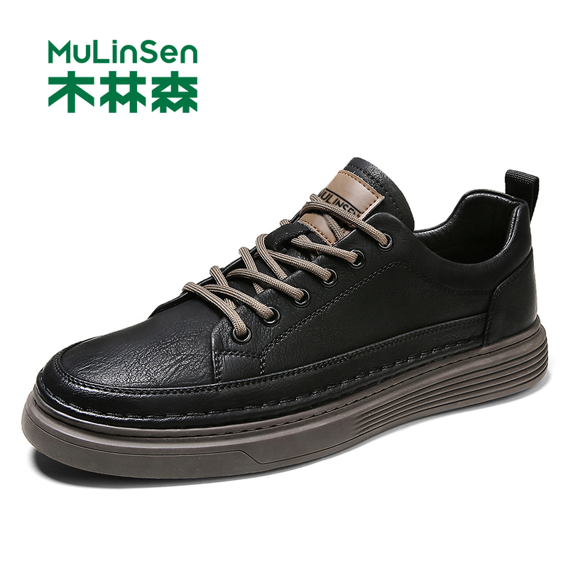 木林森黑色英伦软底板鞋男