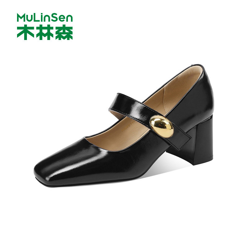 木林森女鞋2026春季新款方头粗跟高跟鞋百搭浅口单鞋女玛丽珍皮鞋,女鞋,玛丽珍鞋,淘宝优惠券,粉丝福利购,淘宝优惠卷