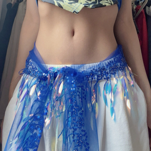 新爵士舞屁帘腰搭臀巾腰链亮片百搭腰带配饰辣妹性感流苏腰巾造型