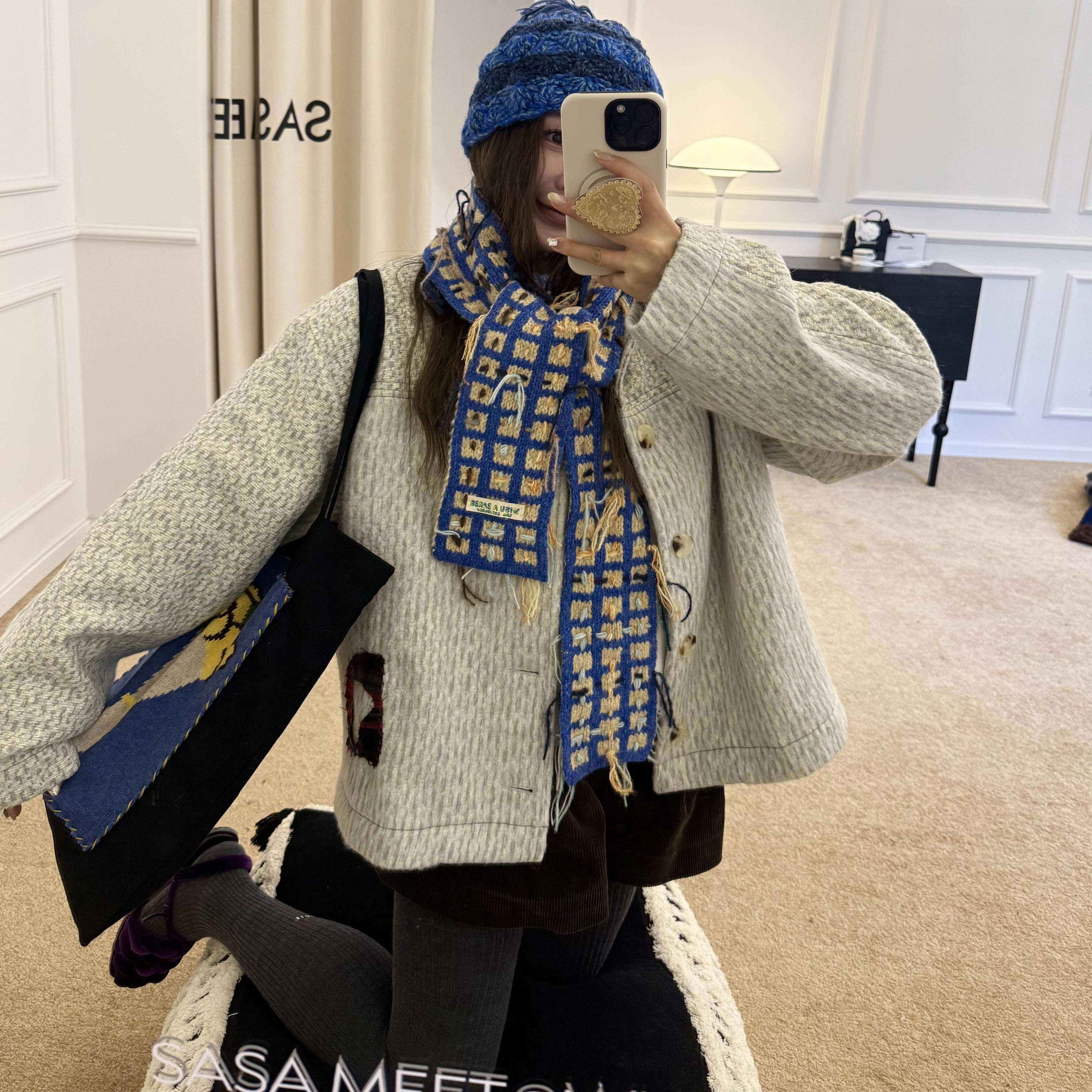 品牌授权MISU A BARBE 26PS早春新品 复古拼色针织拼接长袖卫衣