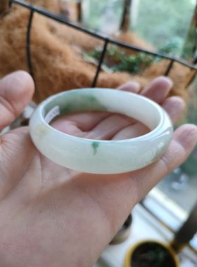 翡翠手镯a老坑冰种黄翡绿花三色镯53.4 正品送权威证书R