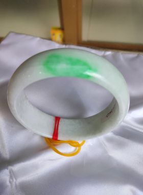 翡翠宽手镯阳绿飘花60.7 正品送权威证书R