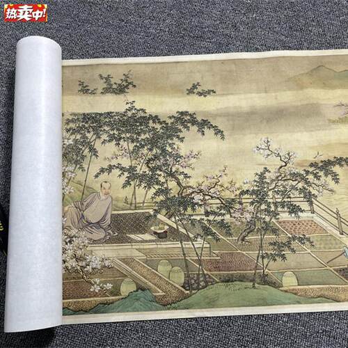 清禹之鼎春泉洗药图彷古工笔人物国D画高清复制临摹学习装饰画