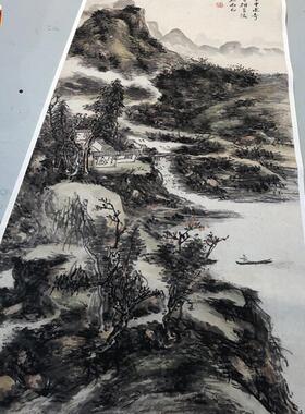 1:1黄宾虹秋山悟道图山水画国画艺术微喷古代名b画复制品装饰画
